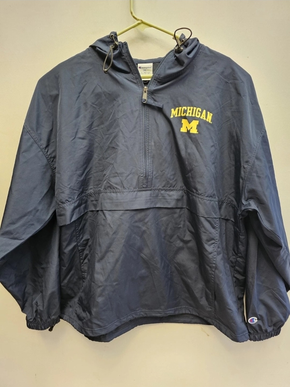 Men's 2XL Champion Navy Michigan Wolverines Hooded Windbreaker Half-Zip